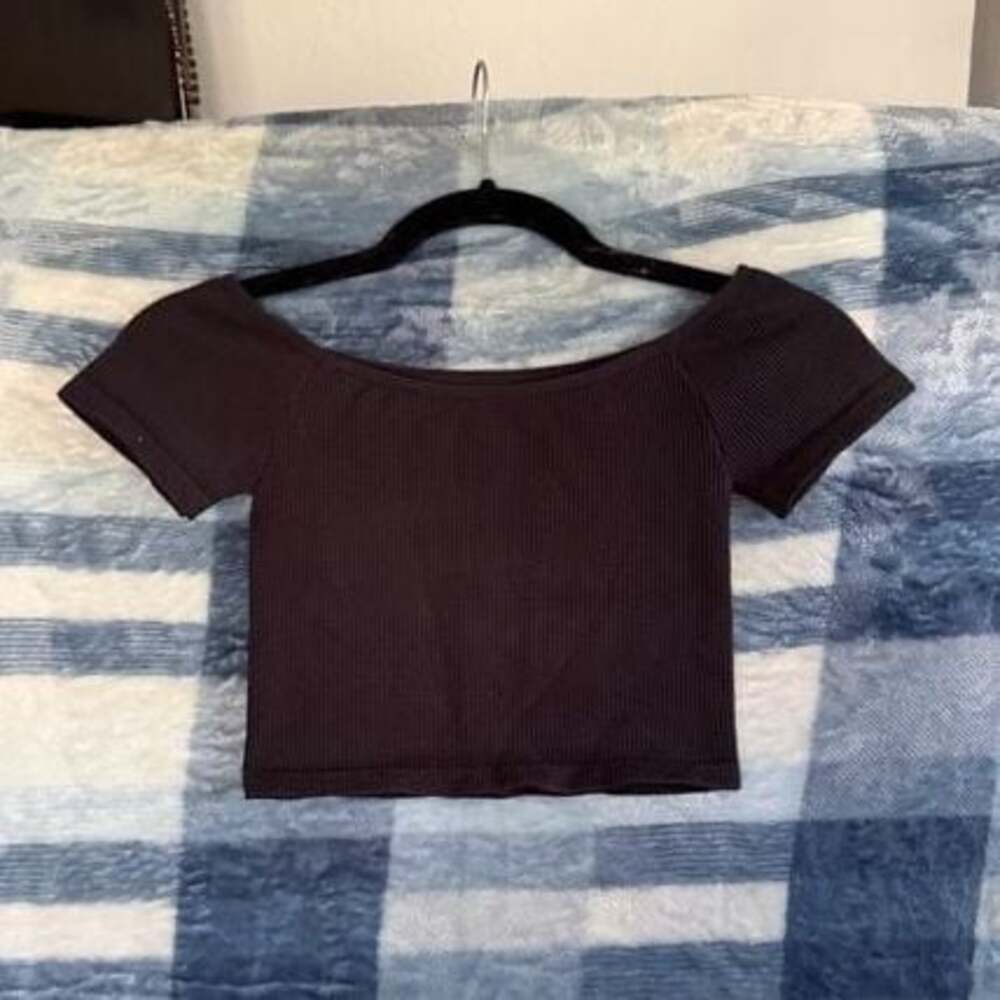 By Together Black Ribbed Off-Shoulder Top